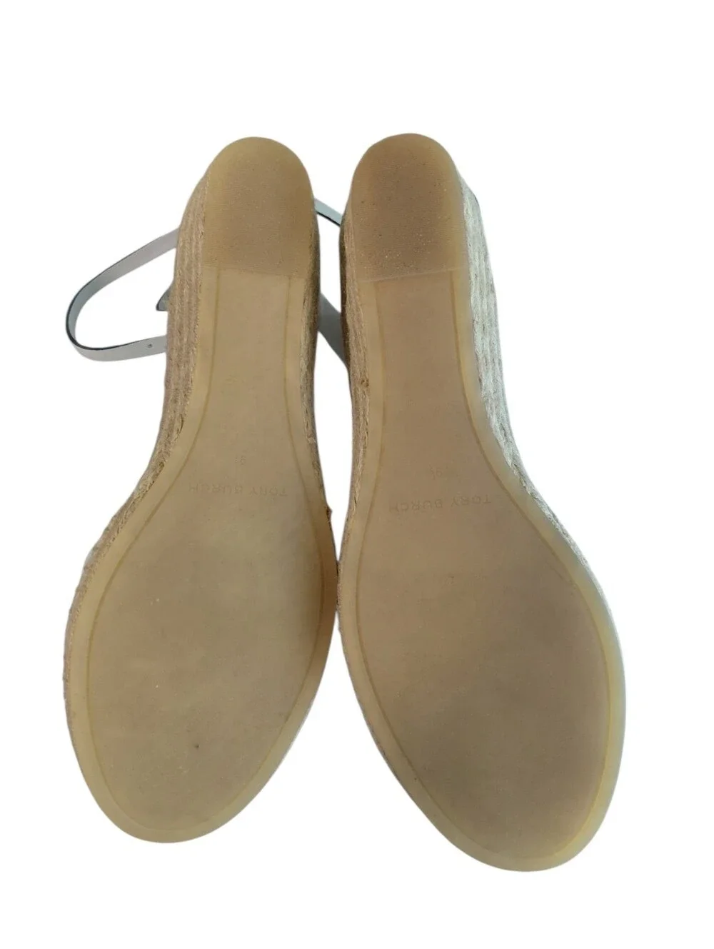 Tory Burch Ines White Leather Logo Espadrille Wedge Sandals Size 9.5